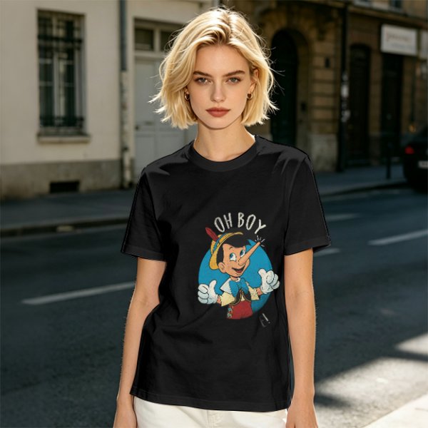 Olive T-Shirt with Pinocchio 'Oh Boy' Graphic Print