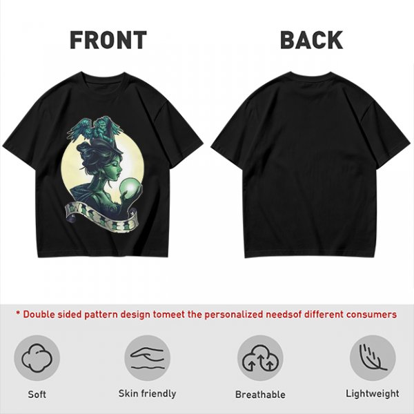 Olive Witch Graphic T-Shirt With Winged Monkey And Crystal Ball