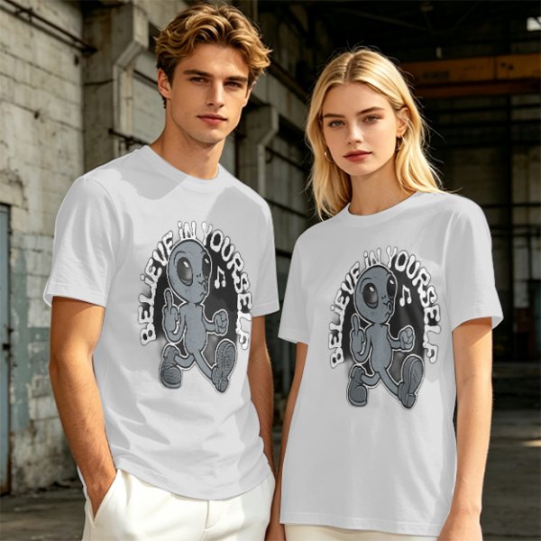 Oversized Olive T-Shirt With Alien 'Believe In Yourself' Graphic