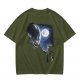 Olive Green Alien Moon Reaching Graphic T-Shirt