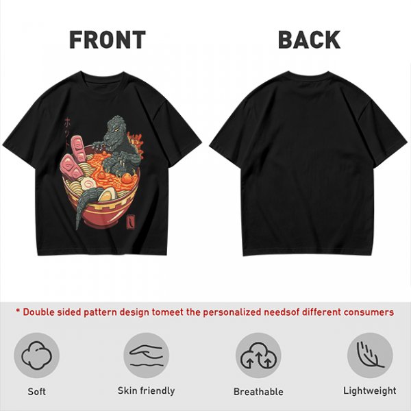 Godzilla in spicy ramen bowl graphic tee