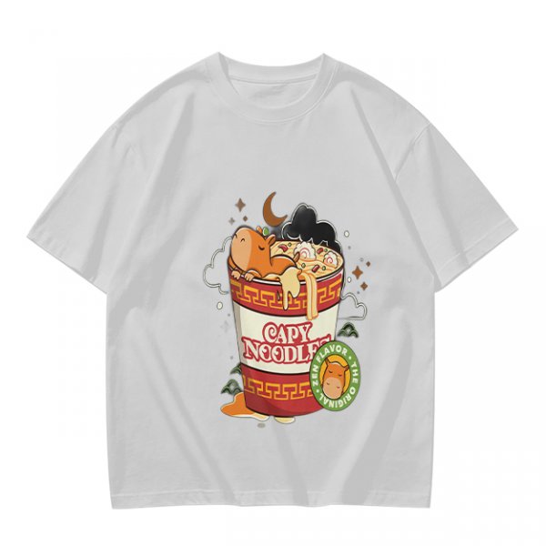 Olive T-Shirt with Capybara in Cup Noodle Graphic Print