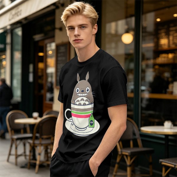 Totoro in Teacup Graphic Olive T-Shirt