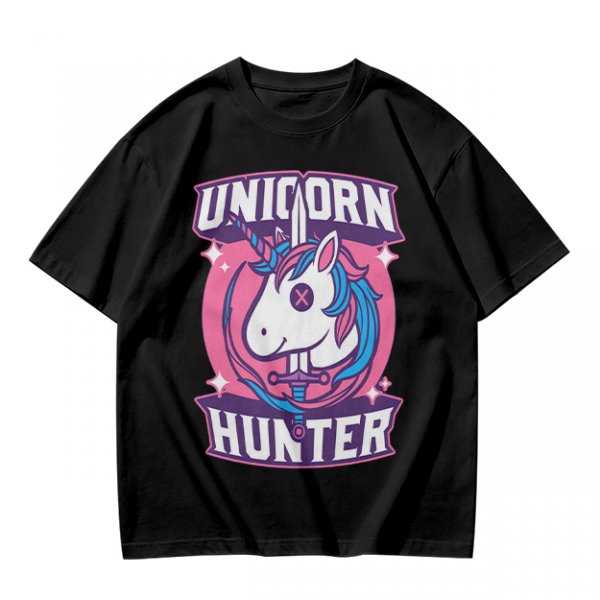 Unicorn Hunter Graphic Tee with Sword and Sparkle Design