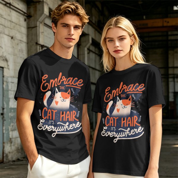 Olive T-Shirt with 'Embrace the Cat Hair It's Everywhere' Cat Graphic
