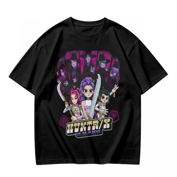 Olive Graphic Tee with Anime Hunter Characters and Huntr/X Text
