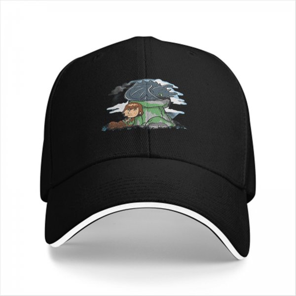Black Baseball Cap Featuring How to Train Your Dragon Hiccup and Toothless Art