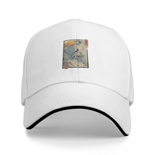 Black Baseball Cap with Ukiyo-e Style Blue Tiger Print