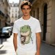 Olive T-shirt with Cute Dinosaur Holding Coffee Print