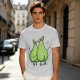 Olive Green T-Shirt With Two Cartoon Pears In Love Graphic