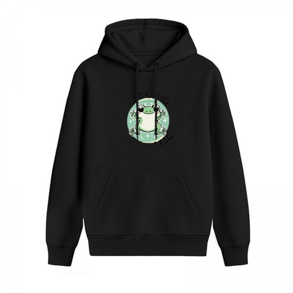 Black hoodie with cute cartoon frog graphic design