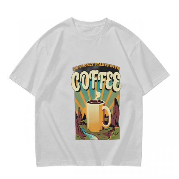 Olive Graphic T-Shirt With Coffee And Mountain Sunrise Design