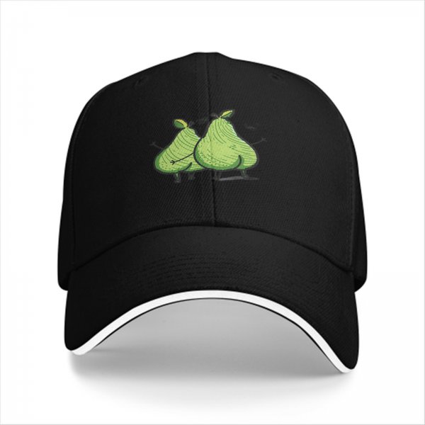 Black Baseball Cap With Funny Cartoon Pears Graphic