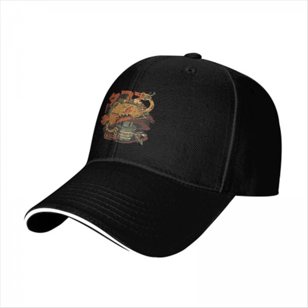Black Baseball Cap With Vintage Dragon Taco Graphic Print