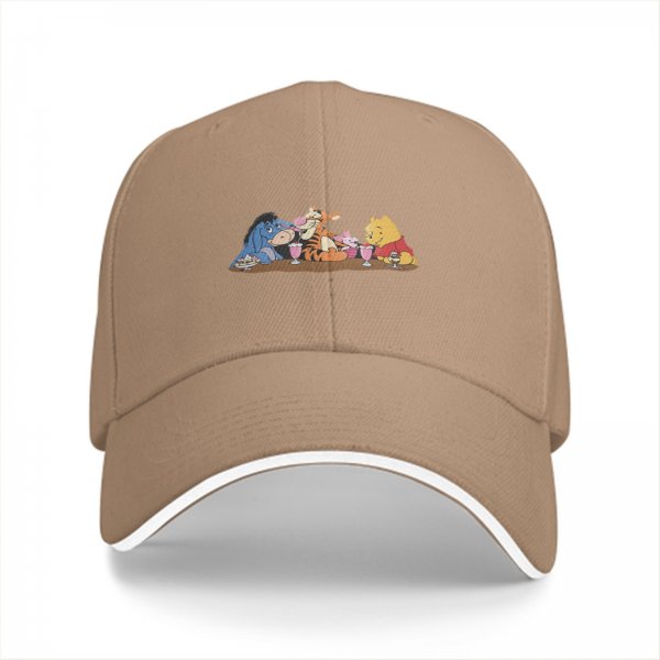 Black Baseball Cap With Winnie The Pooh And Friends Tea Party Print