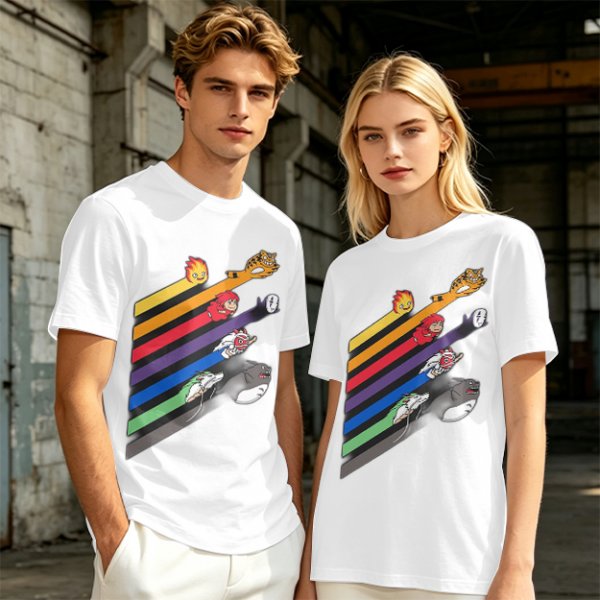 Studio Ghibli Characters Rainbow Stripe Graphic T-Shirt