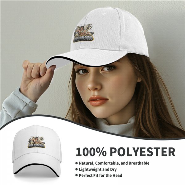 Black baseball cap with Hee Hee Man Master of Pop graphic print