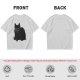 Oversized Olive T-Shirt With Black Cat Graphic Print