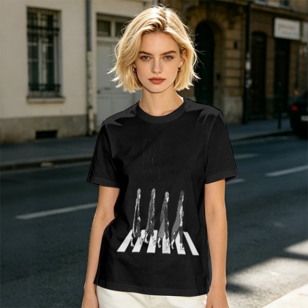 Olive T-Shirt With Anime Characters Crossing Crosswalk Print