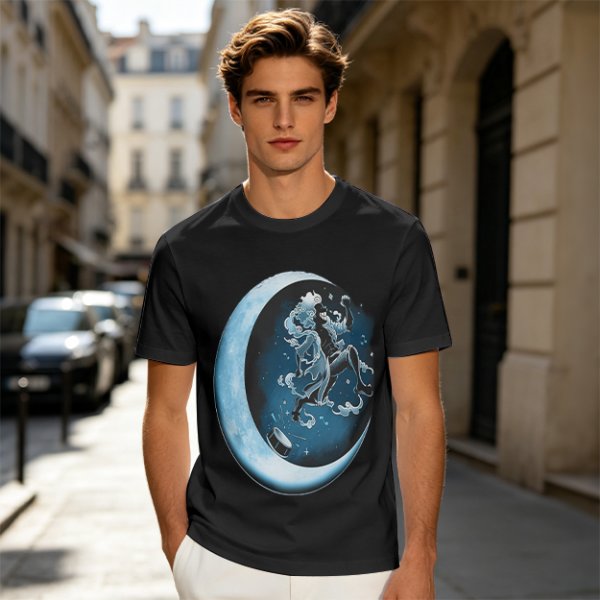 Olive T-Shirt With Crescent Moon And Dancing Spirit Graphic