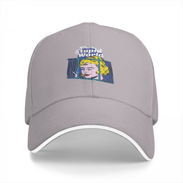 Black Baseball Cap With 'What a Stupid World' Retro Pop Art Print