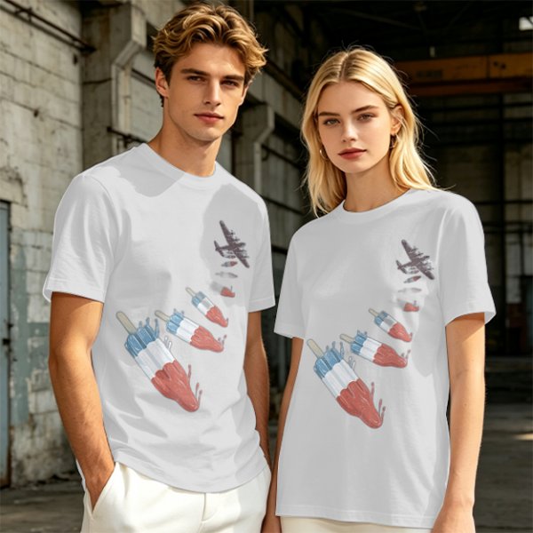 Olive T-Shirt With Melting Red White Blue Popsicle Print