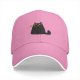 Black baseball cap with surprised cartoon black cat graphic