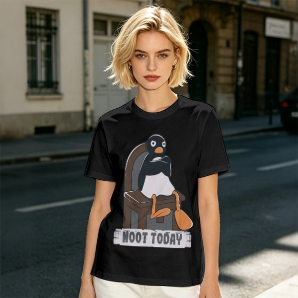 Olive T-shirt with Pingu Penguin 'Noot Today' Graphic Print