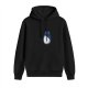 Black hoodie with blue whimsical creature graphic print