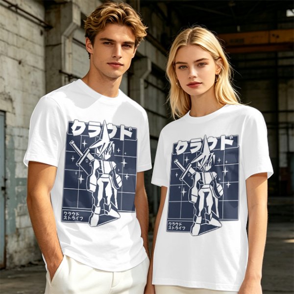 Olive t-shirt with stylized anime warrior graphic and Japanese text