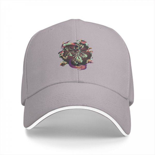 Black Baseball Cap With Psychedelic Skull Snake Graphic