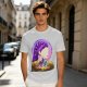 Olive T-Shirt With Purple Haired Woman And Concert Stage Print