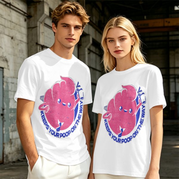 Olive T-Shirt With Funny Colon Graphic 'Keeps Your Poop On The Way' Print
