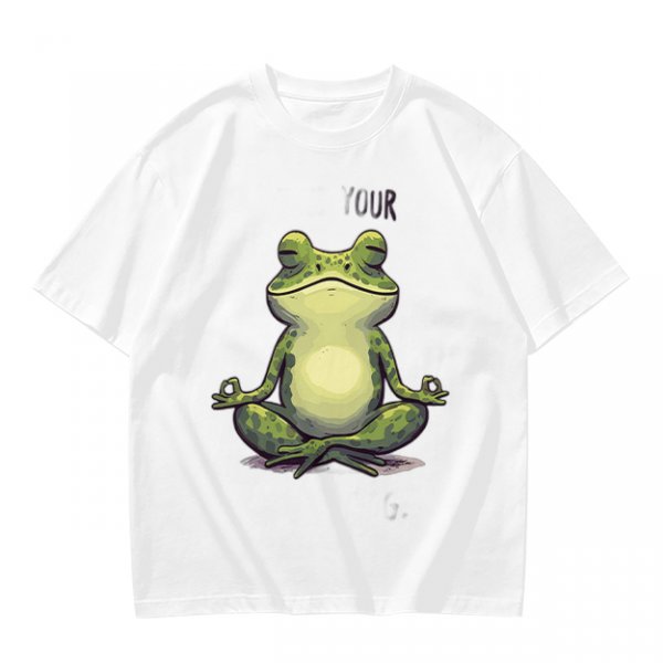 Olive T-Shirt With Meditating Frog Graphic Print