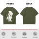 Olive T-Shirt With Angry Fluffy White Creature Swatting At Bee Print