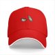 Black baseball cap with cartoon coffee cup and wine bottle graphic