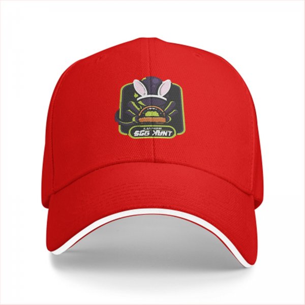 Black baseball cap with bunny ears egg hunt graphic design
