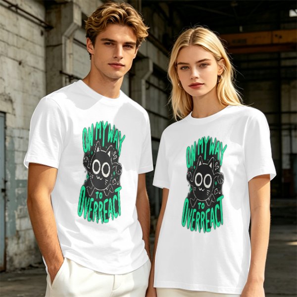 Oversized Olive T-Shirt With 'On My Way To Overreact' Cat Graphic