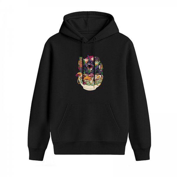 Black Hoodie With Monster Ramen Bowl Graphic Print