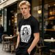 Olive green graphic t-shirt with bedridden cartoon girl and 'DAILY' text