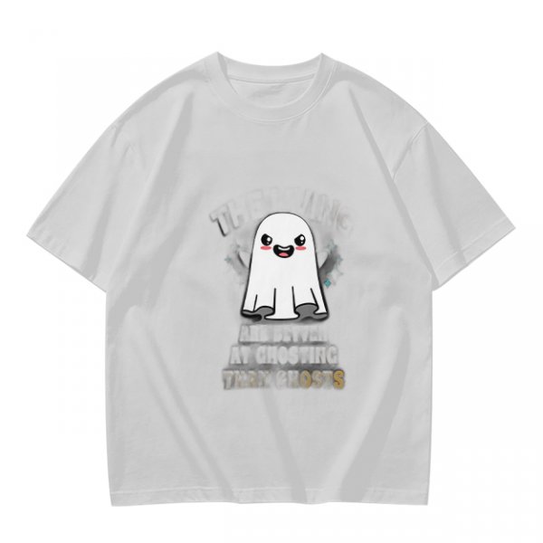 Olive T-shirt with Cute Smiling Ghost Graphic Print