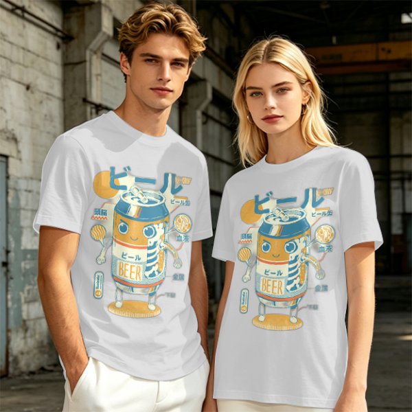 Olive T-Shirt With Kawaii Beer Can Robot Graphic