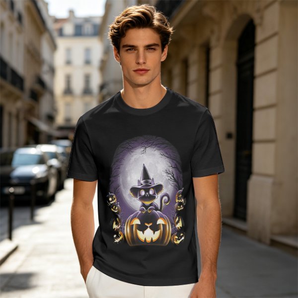 Halloween Black Cat Witch Jack-o'-lantern Graphic T-Shirt