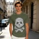 Olive T-shirt with Detailed Skull and Crossbones Graphic