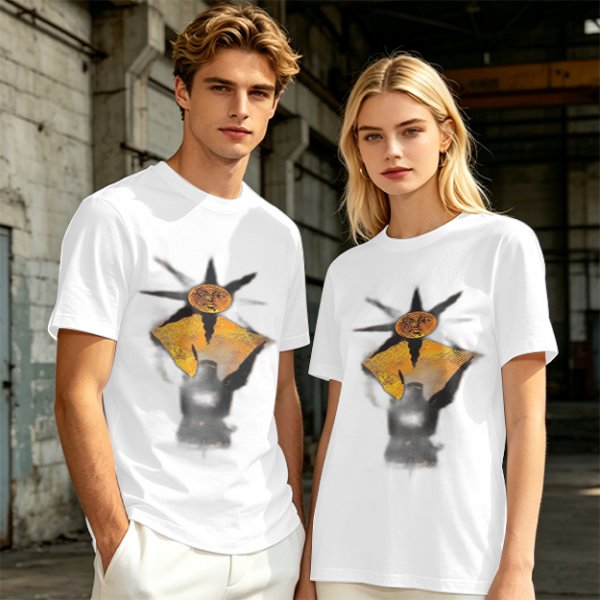 Olive Green T-Shirt With Sun And Dark Figure Graphic Print