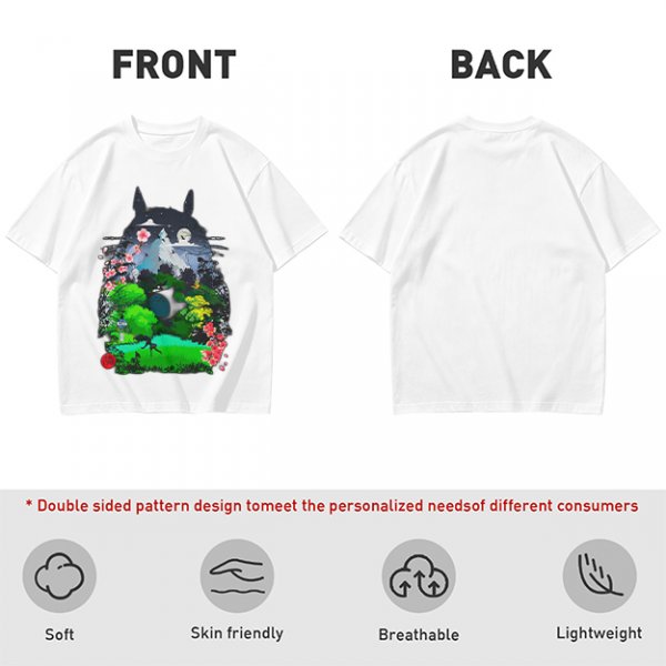 Olive Green T-Shirt with Totoro Nature Landscape Graphic Print