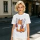 Olive T-shirt with a cute chainsaw squirrel graphic