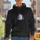 Black hoodie with a sleepy demon goat in pajamas graphic