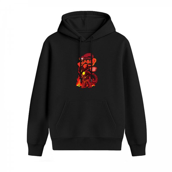 Black hoodie with little devil fire graphic print