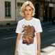 Olive T-Shirt with Coffee Vending Machine and Cats Graphic